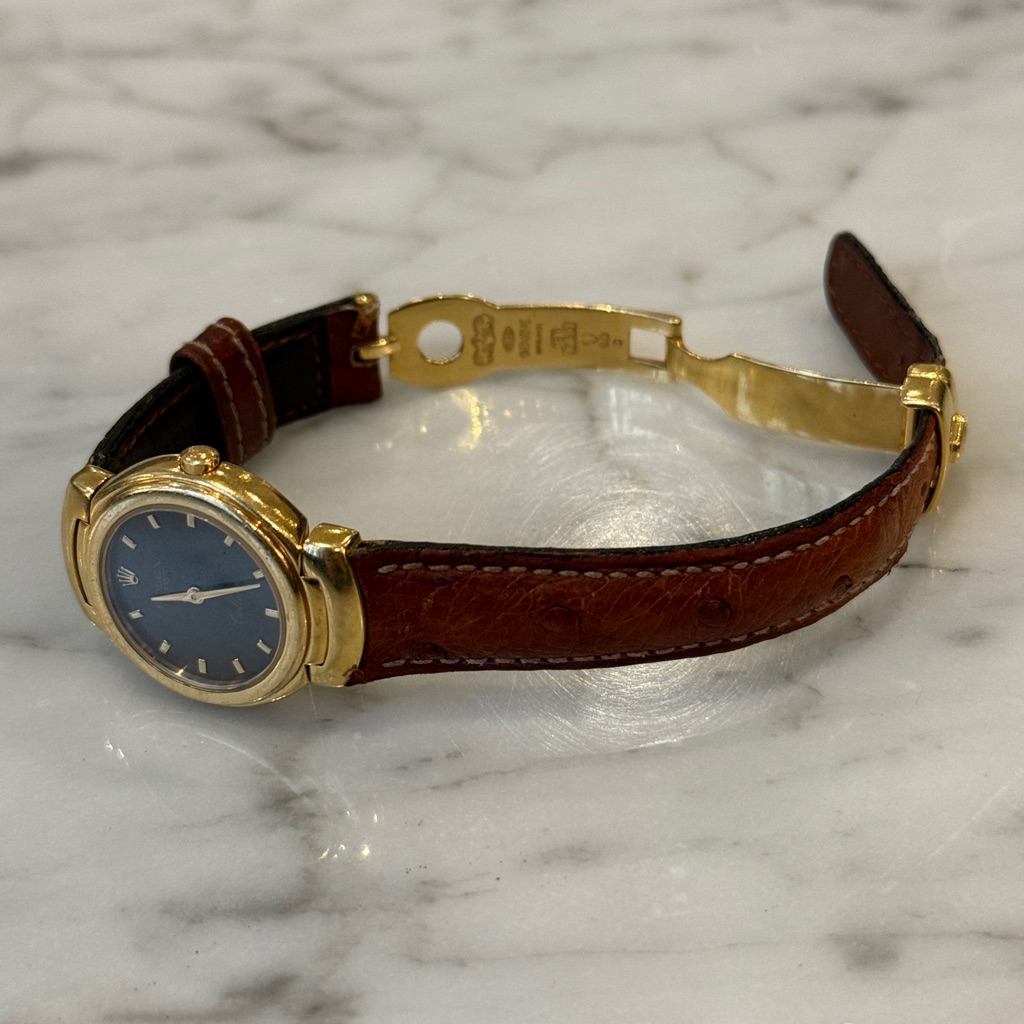 18k Gold Rolex Cellini 6621 Wristwatch With Brown Ostrich Leather Band